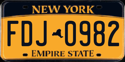 NY license plate FDJ0982