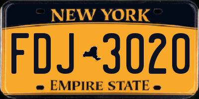 NY license plate FDJ3020