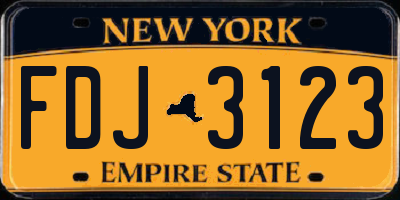 NY license plate FDJ3123