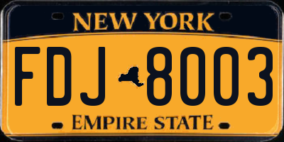 NY license plate FDJ8003