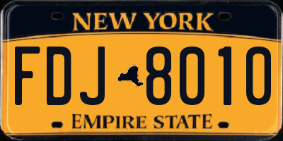 NY license plate FDJ8010
