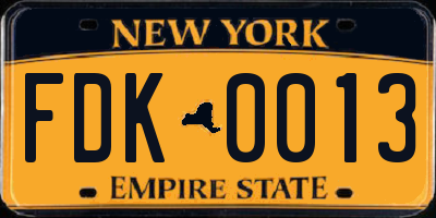 NY license plate FDK0013