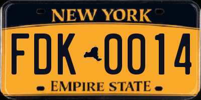 NY license plate FDK0014
