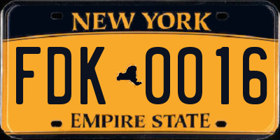 NY license plate FDK0016