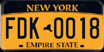 NY license plate FDK0018
