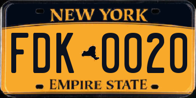 NY license plate FDK0020