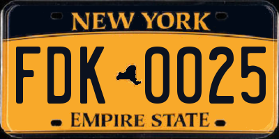 NY license plate FDK0025