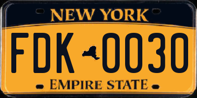 NY license plate FDK0030
