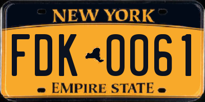 NY license plate FDK0061