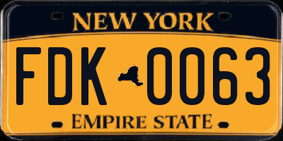 NY license plate FDK0063