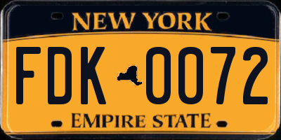 NY license plate FDK0072
