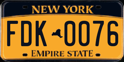 NY license plate FDK0076