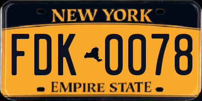 NY license plate FDK0078