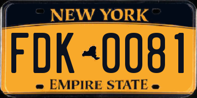 NY license plate FDK0081