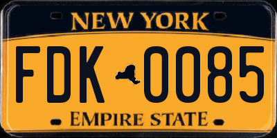 NY license plate FDK0085