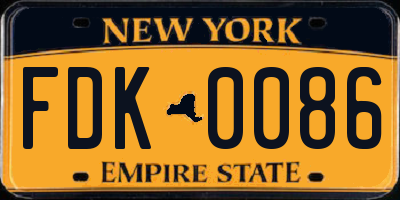 NY license plate FDK0086