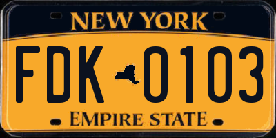 NY license plate FDK0103