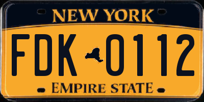 NY license plate FDK0112