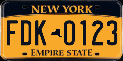 NY license plate FDK0123
