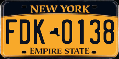 NY license plate FDK0138