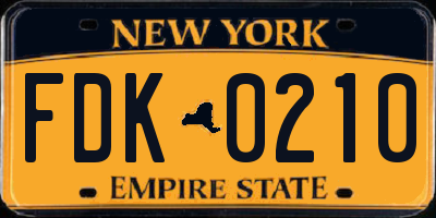 NY license plate FDK0210