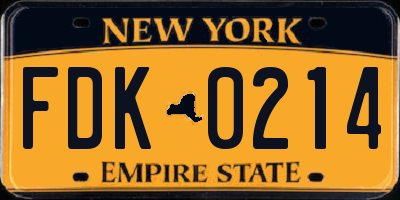 NY license plate FDK0214