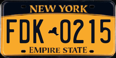 NY license plate FDK0215