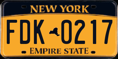 NY license plate FDK0217