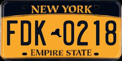 NY license plate FDK0218