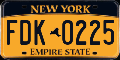 NY license plate FDK0225