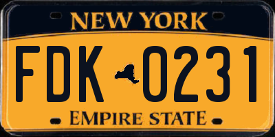 NY license plate FDK0231
