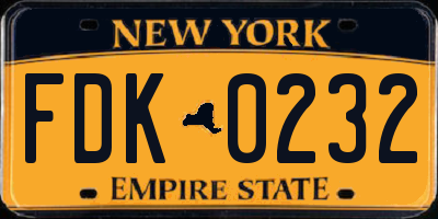 NY license plate FDK0232