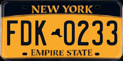 NY license plate FDK0233
