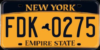 NY license plate FDK0275