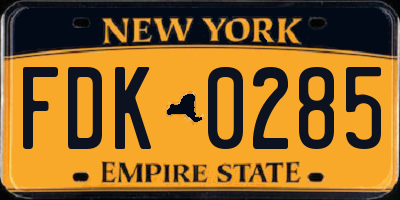 NY license plate FDK0285