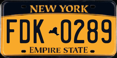 NY license plate FDK0289