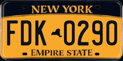 NY license plate FDK0290