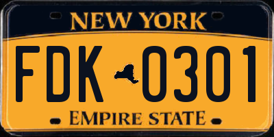 NY license plate FDK0301