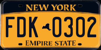 NY license plate FDK0302