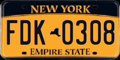 NY license plate FDK0308