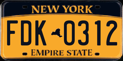 NY license plate FDK0312