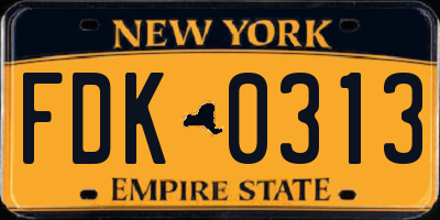NY license plate FDK0313