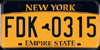 NY license plate FDK0315