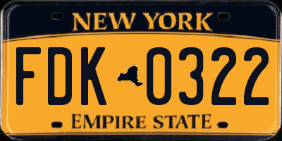 NY license plate FDK0322