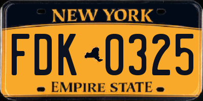 NY license plate FDK0325