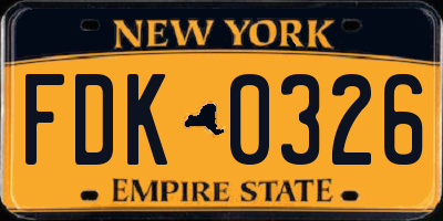 NY license plate FDK0326