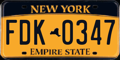 NY license plate FDK0347