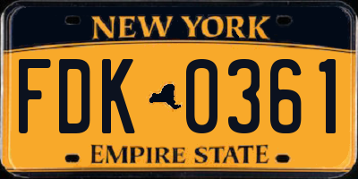 NY license plate FDK0361