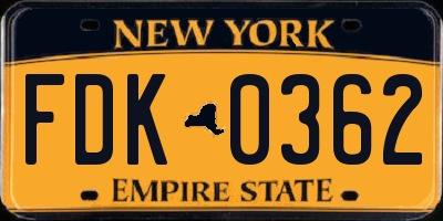 NY license plate FDK0362