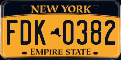 NY license plate FDK0382
